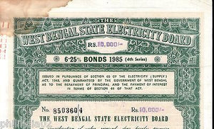 India 1985 West Bengal State Electricity Bonds 4th Series Rs. 10000 # 10345L