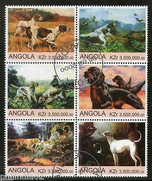 Angola 2000 Hunting Dogs Animals Wild Life Setenant BLK/6 Cancelled # 13486