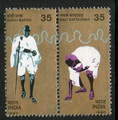 India 1980 Mahatma Gandhi's Dandi March Phila-831 Se-tenant MNH