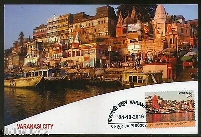 India 2016 Varanasi Holy City River Gagnga Hindu Mythology Temple Max Card #8234