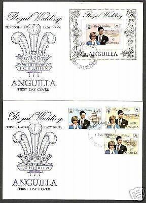 Anguilla 1981 Princess Diana Royal Wedding Set + M/S on FDC # 7955