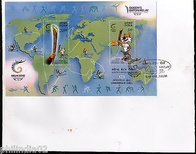 India 2010 Queen's Baton Relay Commonwealth Games M/s on Plain FDC