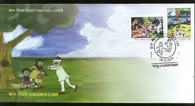 India 2016 Children's Day Picnic with Parents Painting Art 2v FDC# F3105-6