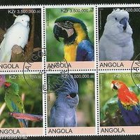 Angola 2000 Birds Parrot Macau Kakatoo Setenant BLK/6 Cancelled # 13502