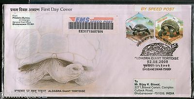 India 2008 Aldabra Giant Tortoise Reptiles Phila-2367a Commercial Used FDC - 03