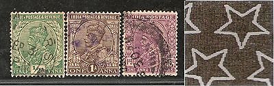 India 3 Diff KG V ½A 1A & 1A3p ERROR WMK - Multi Star Inverted Used as Scan 3489