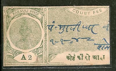 India Fiscal Karauli State 2 As King Type 20 KM 336 Revenue Stamp # 2096
