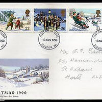 Great Britain 1990 Christmas Festival Religion Skiing Snowmen 5v FDC # 7211