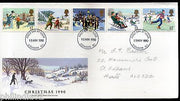 Great Britain 1990 Christmas Festival Religion Skiing Snowmen 5v FDC # 7211