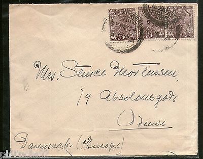 India 1924 KG V 1An x3 Stamps on Cover Kodaikenal to Odense Denmark # 1452-13
