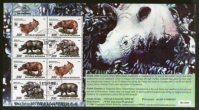Indonesia 1996 WWF Conservation Rhinoceros Wildlife Animals Sheetlet Cancelled A