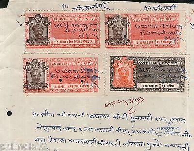 India Fiscal Mewar State Rs. 10x3 Court Fee Stamp T41 KM725 + Other on Document