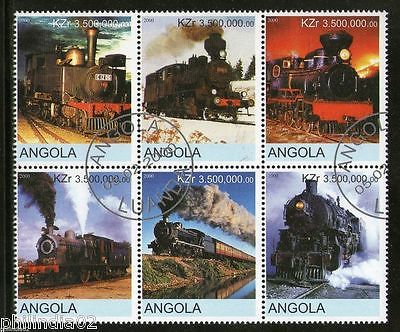 Angola 2000 Steam Locomotive Railway Transport Setenant BLK/6 Cancelled # 13509