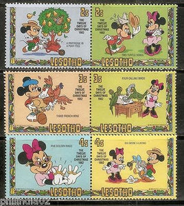 Lesotho Walt Disney Animation Cartoon Film Mickey Twelve Day of Christmas 6v MNH # 3653