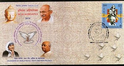 India 2014 Mahatma Gandhi Buddha Mother Teresa AHIMSAPEX Special Cover # 7192