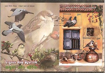 India 2010 Pigeon And Sparrow Birds Animals M/s on Private FDC # 10822-1