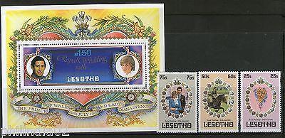 Lesotho 1981 Princess Diana & Charles Royal Wedding 3v + M/s MNH # 5564