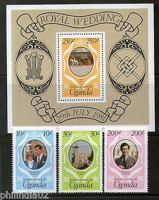 Uganda 1981 Princess Diana & Charles Royal Wedding 3v+M/s Sc 314-17 MNH # 13090