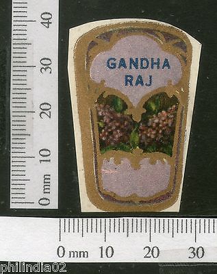 India 1950's Gandharaj Hair Oil French Print Vintage Perfume Label Multi-Co 3185