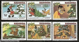 Redonda Walt Disney Animation Cartoon Film Mickey Pluto's Christmas Tree 6v MNH