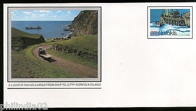 Norfolk Is. Taking cargo ship to jetty Postal Stationery Envelope Mint # 16011