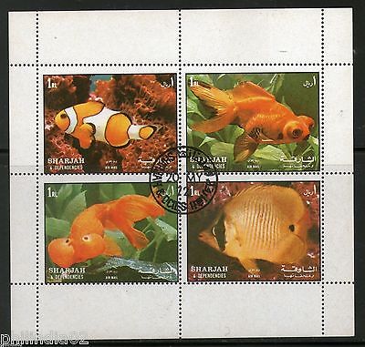 Sharjah - UAE 1972 Marine Life Aquarium Fishes Fauna Sheetlet Cancelled # 7961