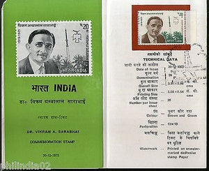 India 1972 Dr. Vikram Ambalal Sarabhai Phila-562 Cancelled Folder