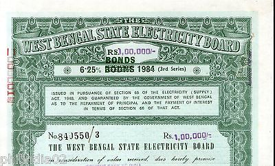 India 1984 West Bengal State Electricity Bonds 3rd Series Corrected Rs. 0.1M #45