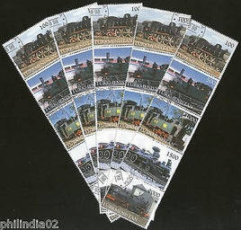 Turkmenistan 1998 Locomotive Railway Train Transport Setenant Cancelled x5 #5384