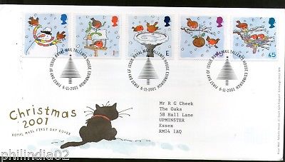 Great Britain 2001 Christmas Festival Bird Robin Snowman Nest Suet 5v FDC # F29