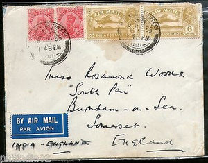 India 1935 KG V Air Mail Stamp on Cover Lahore Pakistan to England # 1451-27