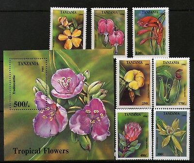 Tanzania 1994 Tropical Flowers Flora Plant Tree 7v+M/s MNH # 7531