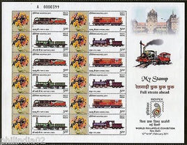 India 2011 INDIPEX Full Steam Ahead Locomotive My Stamp Se-tenant Cust. Sheetlet # 10626