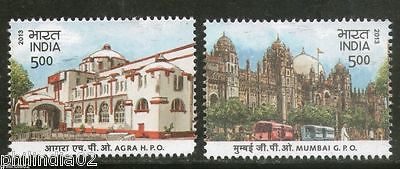 India 2013 Heritage Buildings Mumbai GPO Agra HPO Architecture 2v MNH