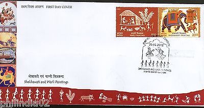 India 2012 Warli & Shekhawati Paintings Art Elephant 2v Se-Tenant FDC