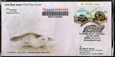 India 2008 Aldabra Giant Tortoise Reptiles Phila-2367a Commercial Used FDC - 06