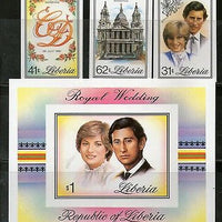 Liberia 1981 Diana & Charles Royal Wedding 3v + M/s IMPERF MNH # 12986