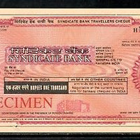 India Rs.1000 Syndicate Bank Traveller's Cheques ' SPECIMEN ' RARE # 16132D