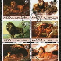 Angola 2000 African Lions Wild Life Animal Setenant BLK/6 Cancelled # 13493