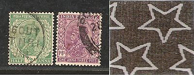 India 2 Diff KG V ½An & 1A3p ERROR WMK - Multi Star Inverted Used as Scan # 1136