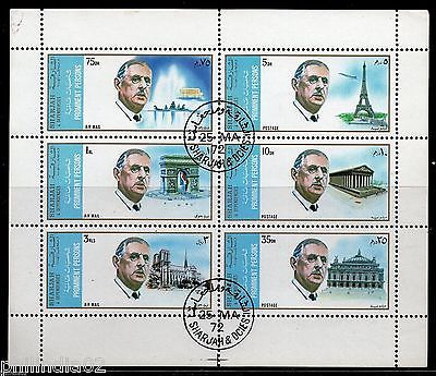 Sharjah - UAE 1972 Charles de Gaulle Paris Architecture Sheetlet Cancel # 7782