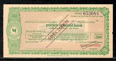 India Rs.200 Punjab National Bank Traveller's Cheques ' SPECIMEN ' RARE # 5823C