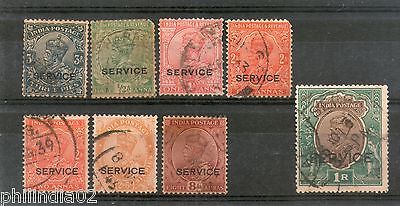 India 1912-31 King George V 8 Diff Used Service Stamps Watermark Unchecked #2939