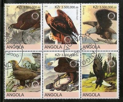 Angola 2000 Birds of Prey Golden Eagle Raptor Setenant BLK/6 Cancelled  #13484