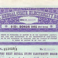 India 1985 West Bengal State Electricity Bonds 3rd Series Rs. 10000 # 10345Q