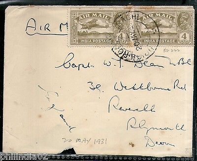 India 1931 KG V Air Mail Stamp on Cover Drigh Road Karachi to England # 1451-03