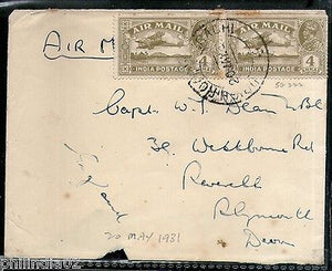 India 1931 KG V Air Mail Stamp on Cover Drigh Road Karachi to England # 1451-03