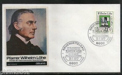 Germany 1972 Wilhelm Lohe Painter Painting Art Sc 1087 Profile Cachet FDC #13034