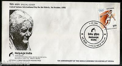 India 1992 UN Int'al Day for the Elderly Halp Age India Special Cover # 6789