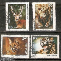 India 1976 Wild Life Lion Deer Leopard Caracal Phila-699-702 / Sc 736-39 Used